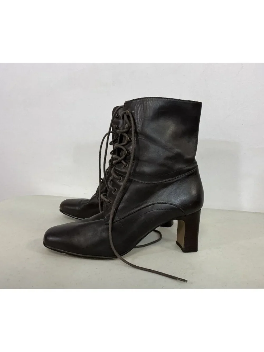 Coldwater Creek Lace up Brown Leather Boots Heeled Womens 8.5